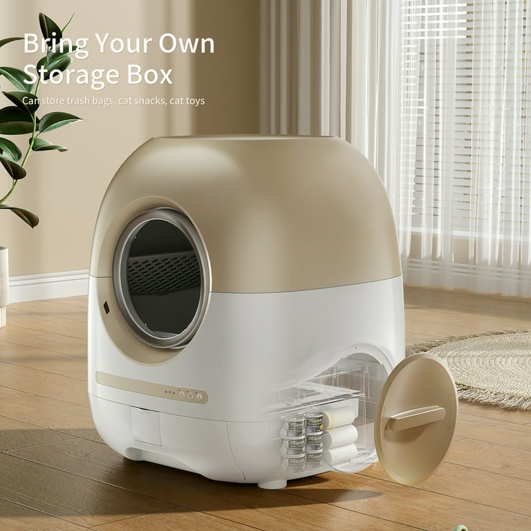 Greesum Automatic Self-Cleaning Cat Litter Box - Open Top, Smart App Control, 15L Waste Bin, Includes Mat & Bags, Brown