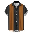 thumbnail image 5 of VSSSJ Men's Bowling Shirt Casual Short Sleeve Button Down Shirts Striped Color Block Vintage Summer Vacation Beach Collared Shirts Coffee L, 5 of 6