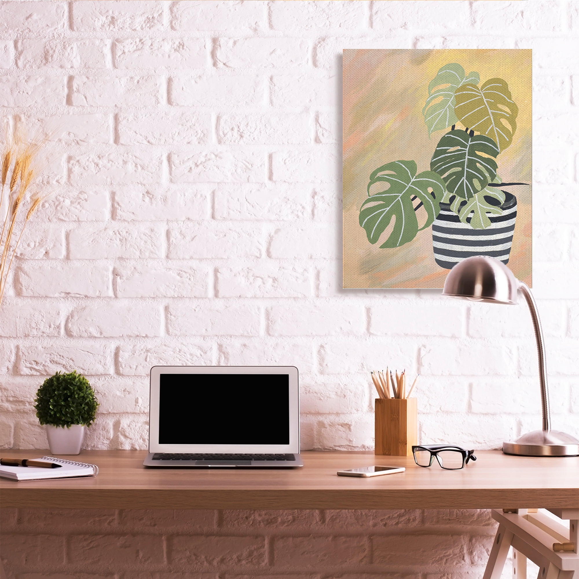 Stupell Industries Tropical Monstera Plant Unique Leaves Over Abstract Canvas Wall Art, 30 x 40, Design by Patricia Pinto