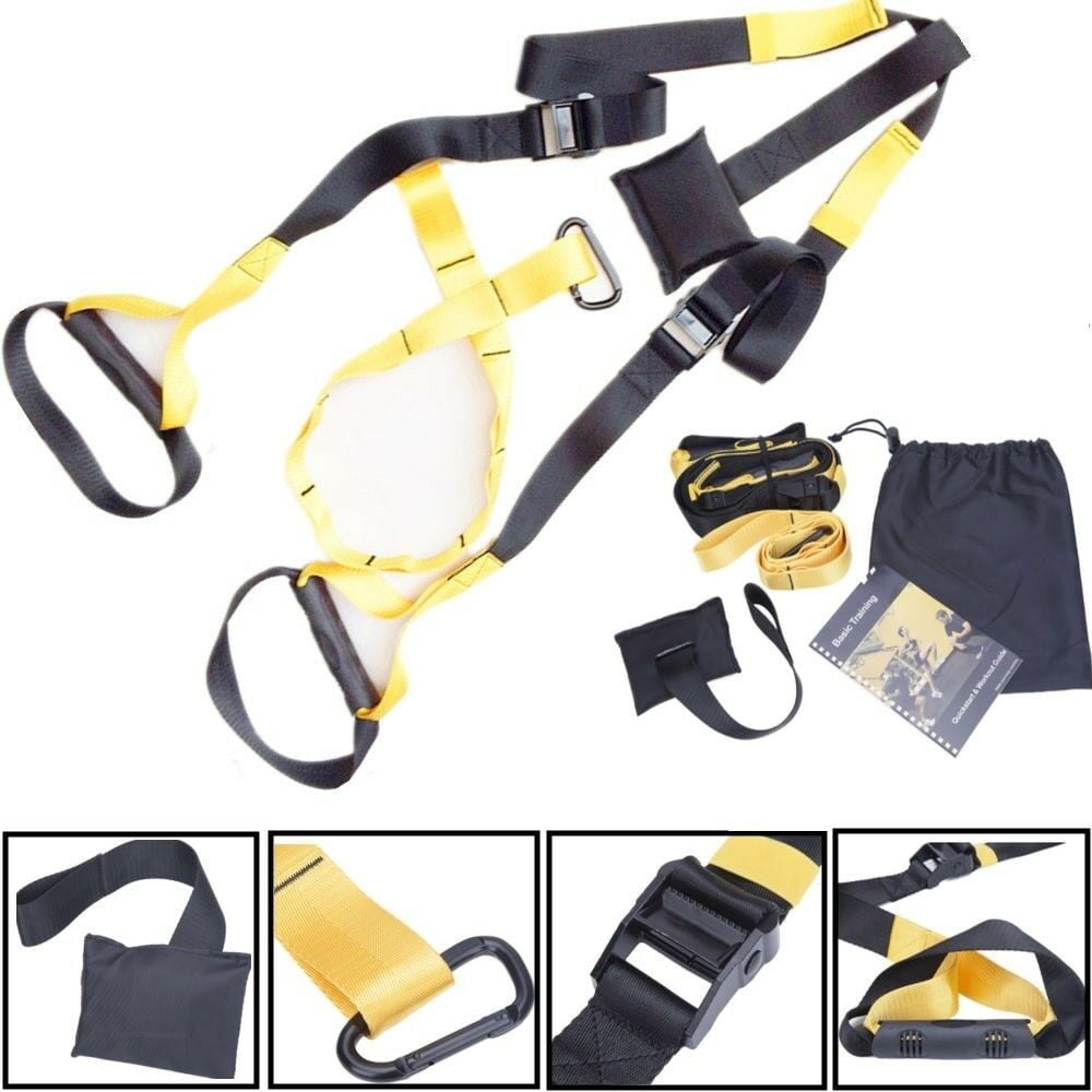 JEEP-711 Suspension Training Bodyweight Resistance Trainer Kit Home Training Straps Fitness Trainer with Anchor Point&Resistance Loop Bands for Indoor or Outdoor Gym Total Body Workout.