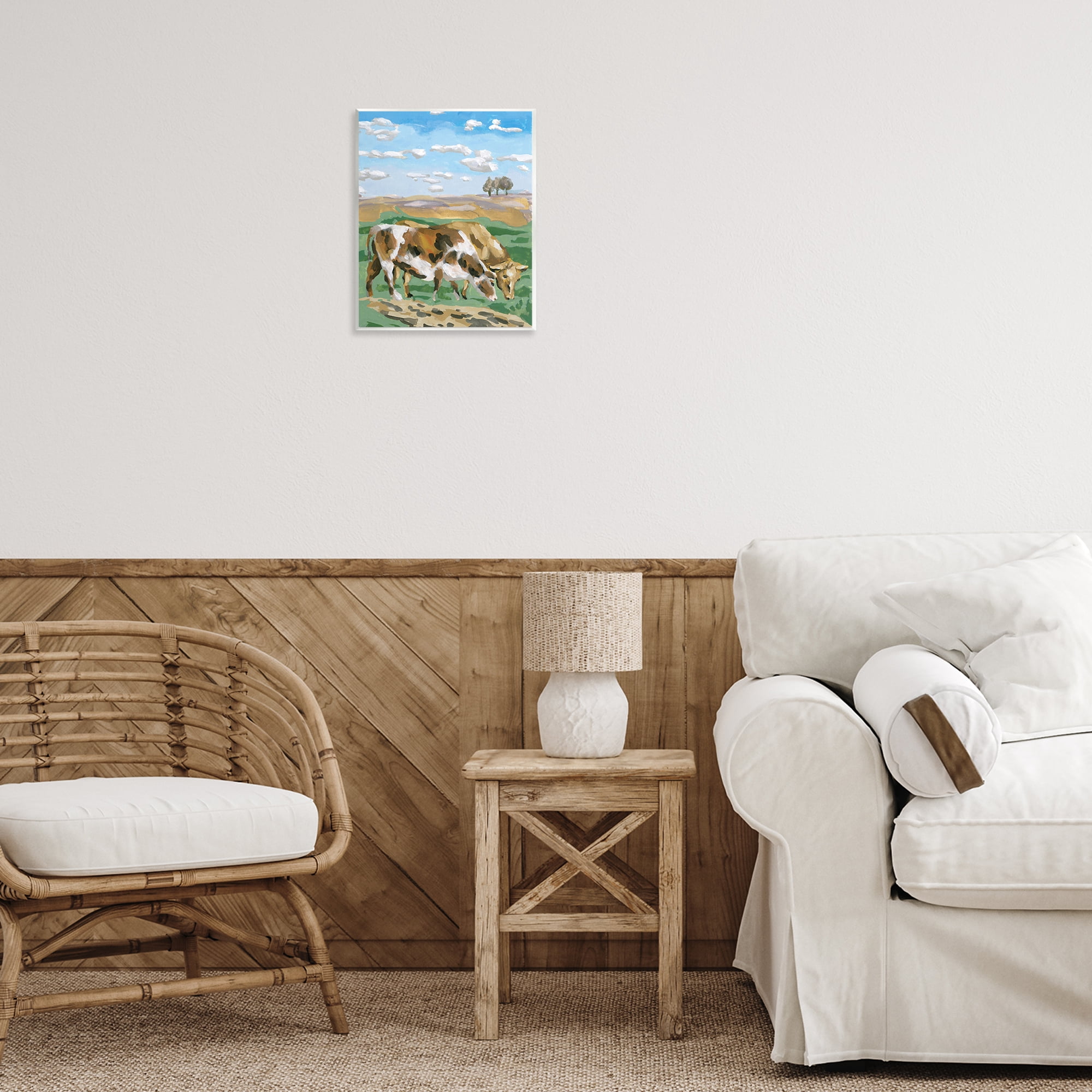 Stupell Industries Cattle Pair in Farmland Animals Painting Unframed Art Print Wall Art, 11 x 14