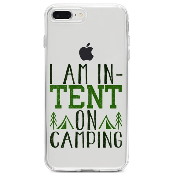 DistinctInk Clear Shockproof Hybrid Case for iPhone 7 PLUS / 8 PLUS (5.5" Screen) TPU Bumper Acrylic Back Tempered Glass Screen Protector - I Am In-TENT on Camping