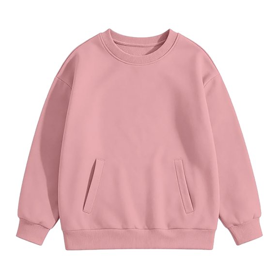 lnmuld Kids Solid Crewneck Sweatshirt with Side Pockets Long Sleeve Casual Pullover Tops 5-6 Years,Pink
