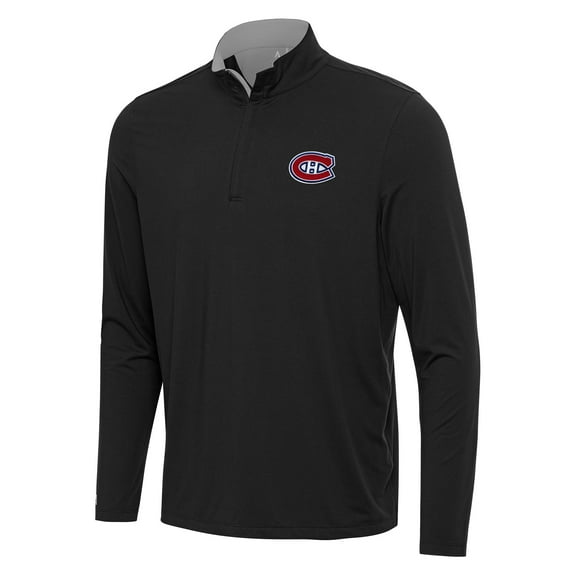 Men's Antigua Black/Gray Montreal Canadiens Content Quarter-Zip Pullover Top
