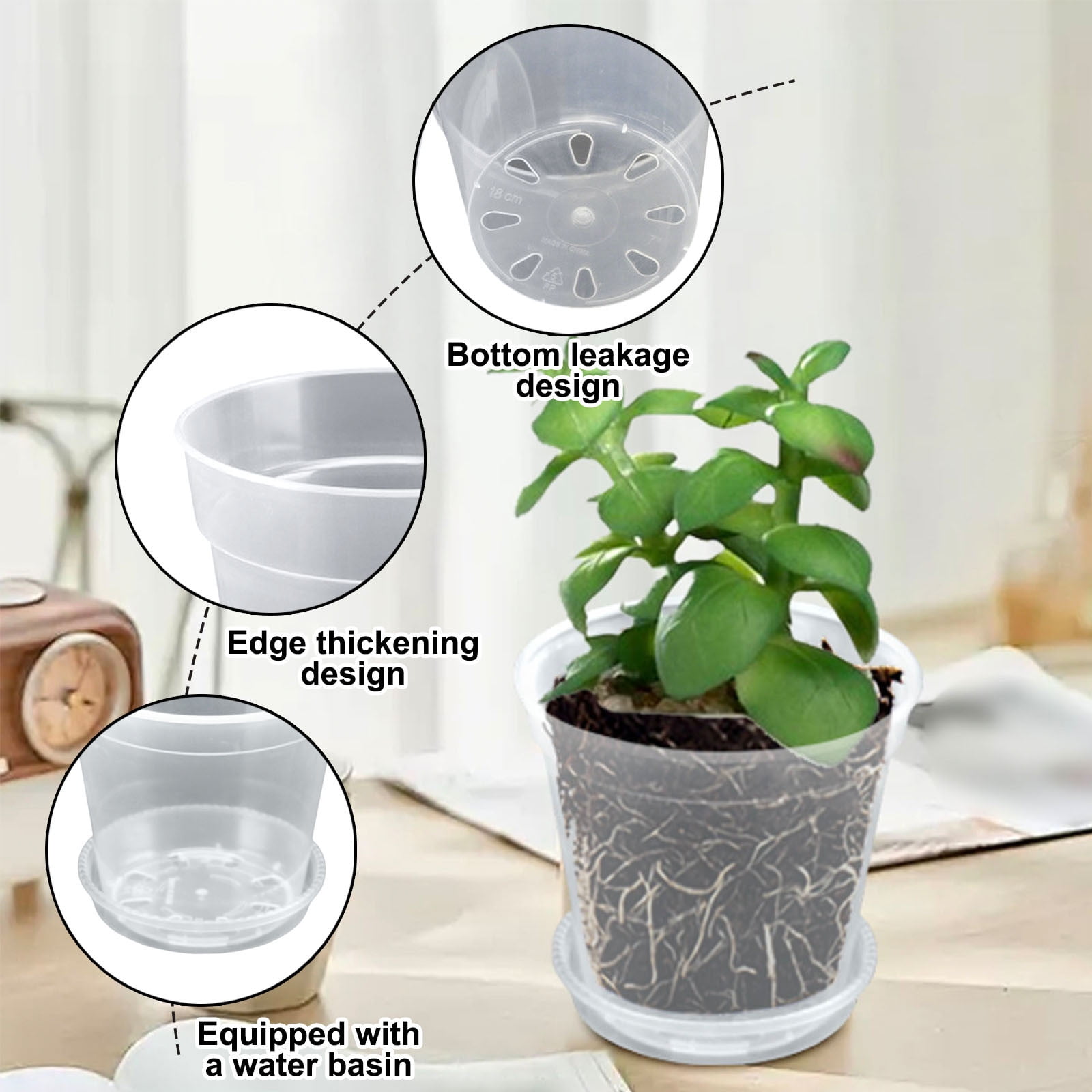 5 Pack 5 Inch Clear Nursery Pots, Transparent Pots with Drainage Holes, Starting Containers for Succulents Orchids Indoor Outdoor Gardening