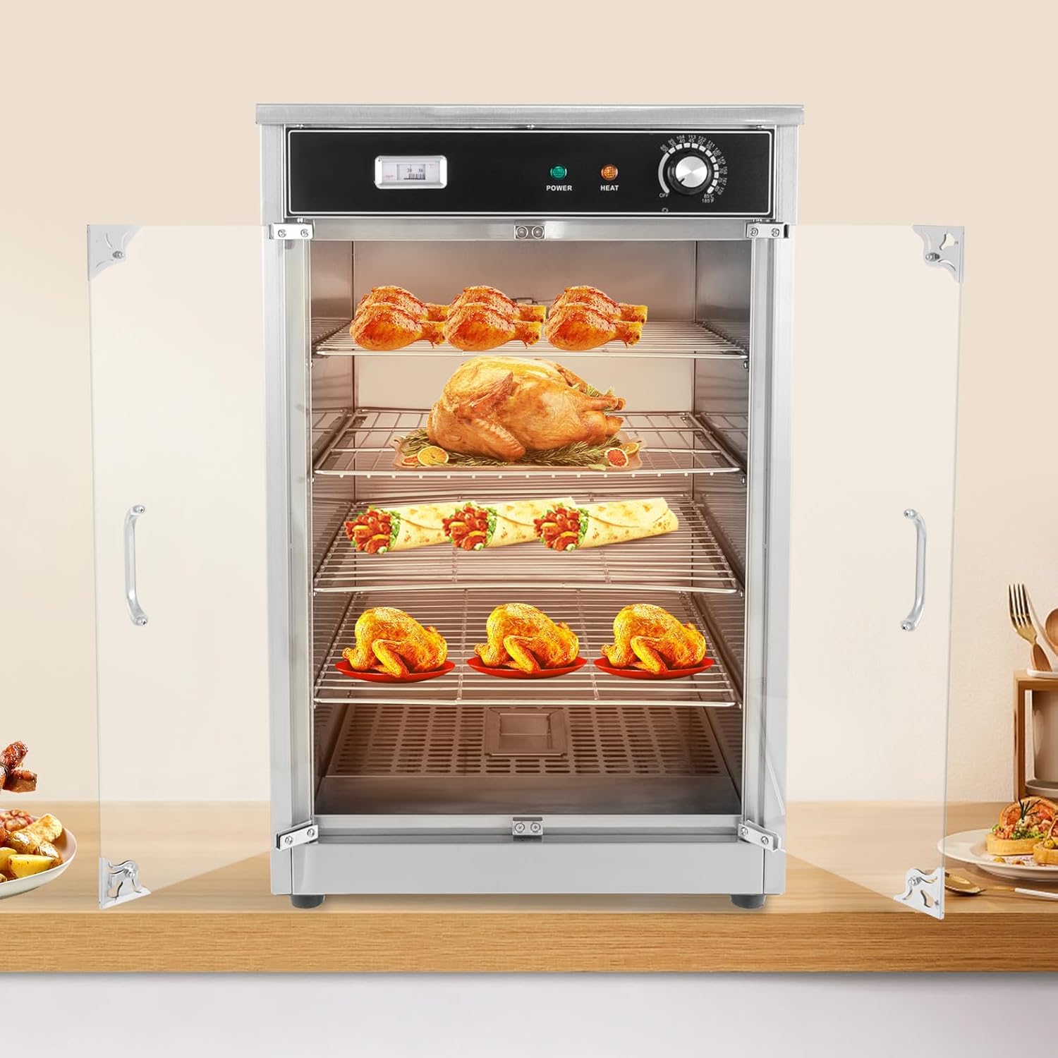 5-Shelf Electric Commercial Hot Box Food Warmer for Pizza,Countertop Heated Holding Cabinet,110V, 600W Food Warmer for Catering, with Thermometer and Adjustable Thermostat