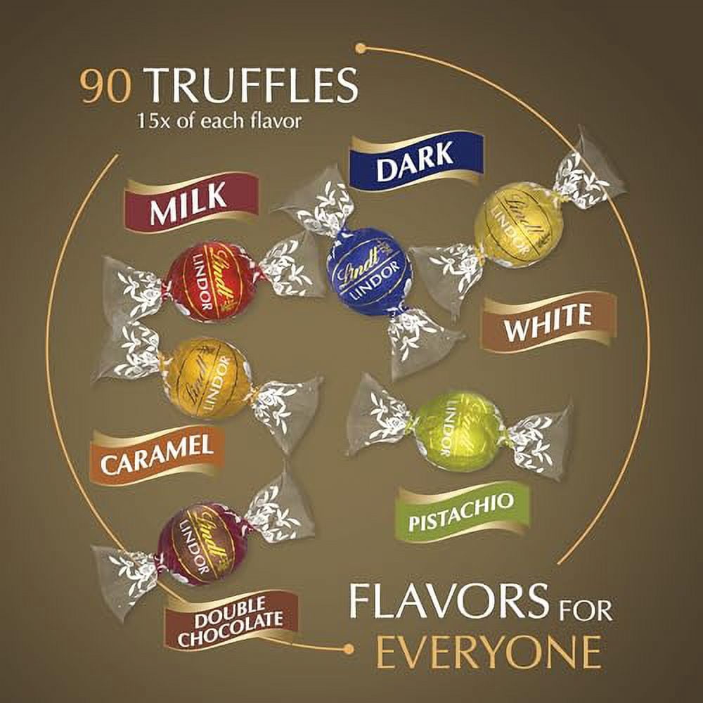 Lindt LINDOR Assorted Chocolate Truffles 90 Count Gift Box, Chocolate Candy with Smooth, Melting Truffle Center, 38.4 oz. Box