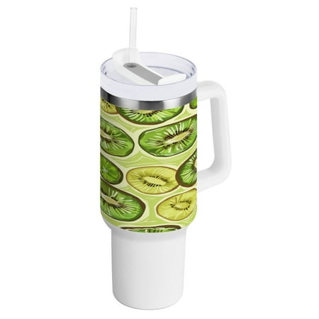 

40 Oz Car Handle Water Bottle 10.8x3.85 Inch Handle And Straw Travel Water Bottle Reusable Stainless Steel Water Bottle Green Kiwi