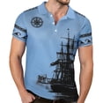thumbnail image 1 of Adult Men's Polo Shirts Short Sleeve Button Tees Shirt Loose Fit Blue Mens Outfits, 1 of 9