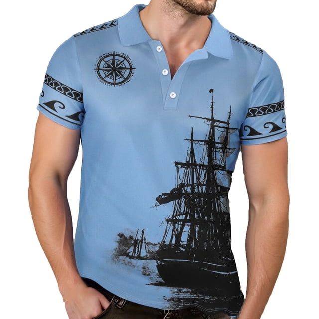 Adult Men's Polo Shirts Short Sleeve Button Tees Shirt Loose Fit Blue Mens Outfits