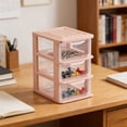 thumbnail image 3 of 3-Tier Desktop Drawer Organizer, 6.10x4.13x9.06in Transparent Plastic Storage Box, Dustproof Multi-Purpose Container for Office Cosmetics Stationery, Pink, 3 of 6