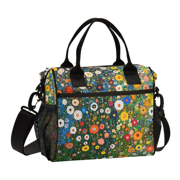 FORMRS Insulated Lunch Bag for Work School Unisex Large Capacity Cooler with Shoulder Strap, Green Floral Garden