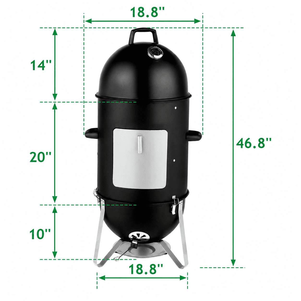 Alvantor 3 in 1 Vertical Charcoal Smoker Grill,47in Round BBQ Cooker with Thermometer, Air Vents, 3-Layer Steel, Black