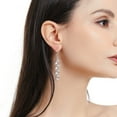 thumbnail image 4 of PYNZY Dangling Earrings for Women Bridal Earrings for Wedding Delicate Leaf Plated White Gold Long Earrings, 4 of 6