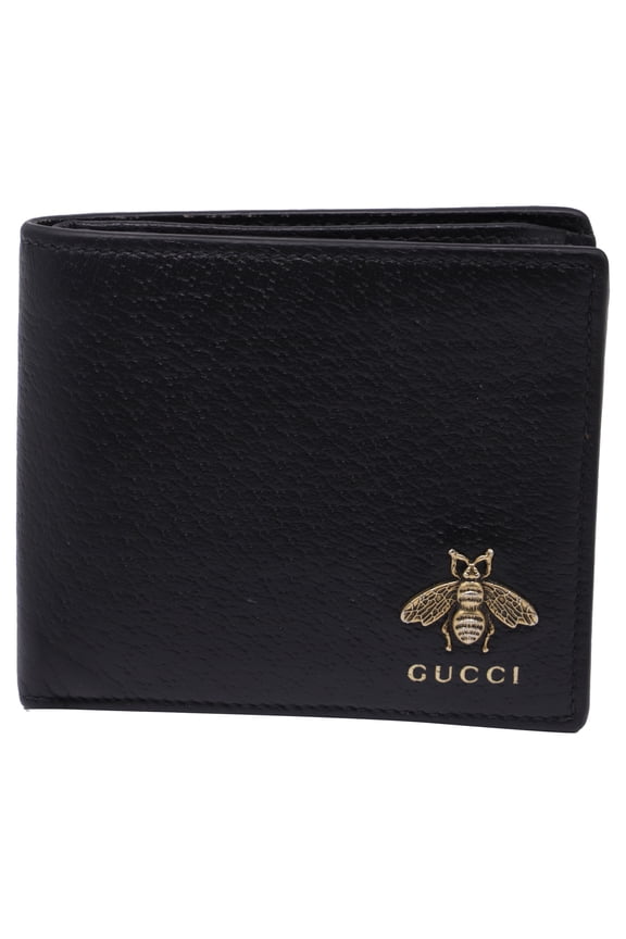 Pre-Owned Gucci Bee Logo Bi-Fold Wallet in Black Leather