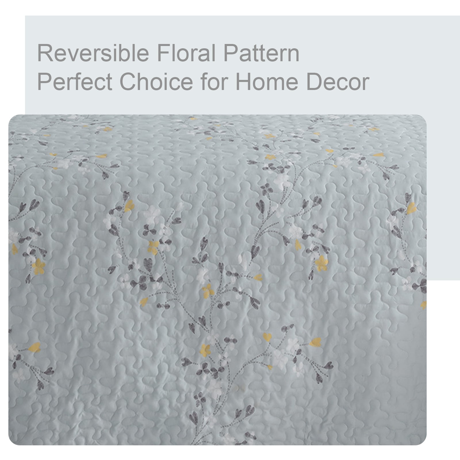Exclusivo Mezcla Microfiber Queen Size Quilt Set, 3 Pieces Lightweight Bedspreads/ Coverlet/ Bedding Set with 2 Pillow Shams, Floral Pattern (96"x 92", Light Blue)