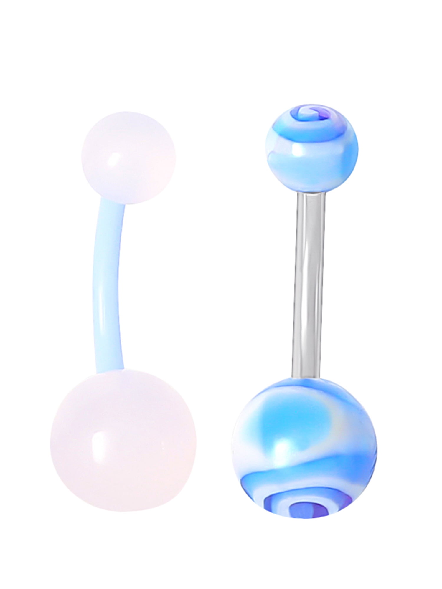 Women's Stainless Steel Belly Ring Set with Blue Eye Accents, 14 Gauge, 5-Pack
