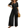 thumbnail image 3 of Womens Jumpsuits Short Sleeve V Neck Dressy Casual Wide Leg Pants Romper Black L, 3 of 9