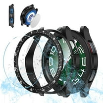 ASTRAEA For Samsung Galaxy Watch 6 Classic 47mm Screen Protector Case, HD Tempered Glass Screen Protector Compatible with Galaxy Watch6 Classic, Black