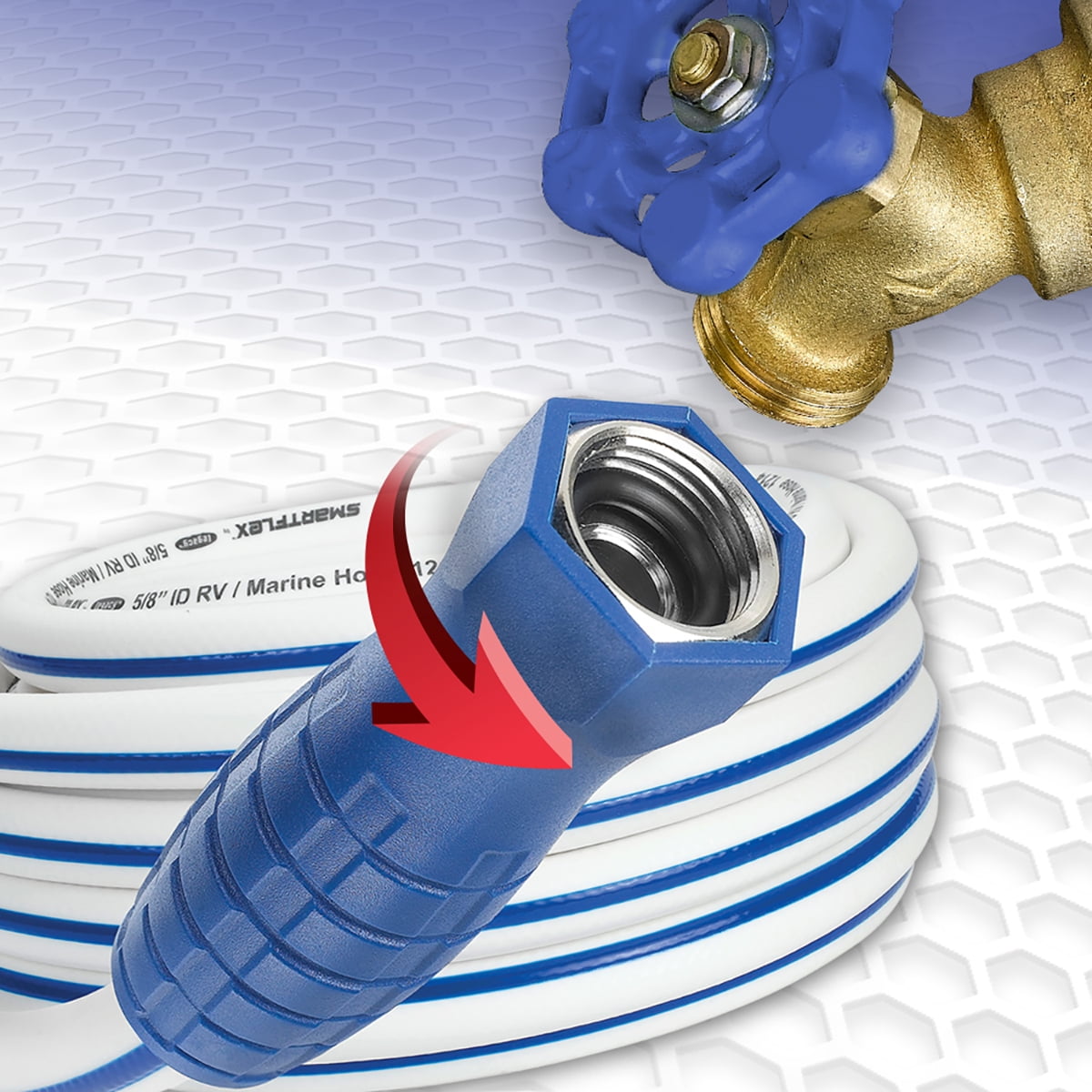 SmartFlex® RV/Marine Hose, 5/8" x 25', 3/4" - 11 1/2 GHT Fittings, Hybrid Polymer Blend, White