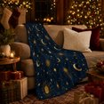 thumbnail image 3 of Celestial Sun Moon Stargazing Theme Navy Night Sky, Peaceful Mountain Lake Scene, Warm Flannel Blanket for Cabin and Lodge, Outdoor Lovers Camping Gift, Rustic Home Decor, 3 of 9