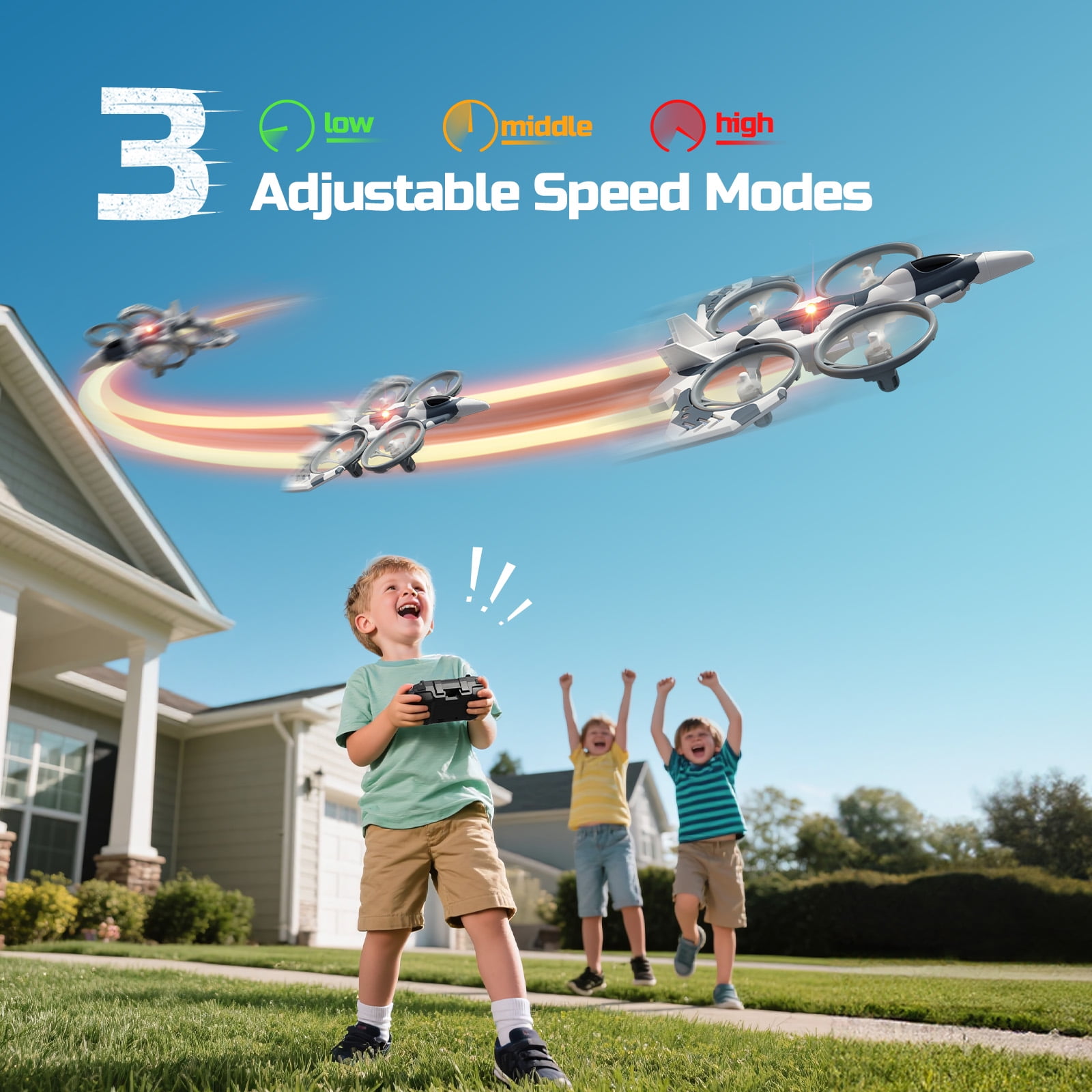 DEERC RC Plane 2.4GHz RTF Remote Control Airplane with 2 in 1 Mode for Kids, 360° Flip, 2 Batteries, Gray