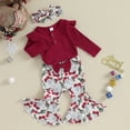 thumbnail image 2 of Okbabeha Baby Girl Christmas Outfit Crewneck Romper Onesie Santa Claus Flare Pants Headband 3 Piece Fall Infant Girl Clothes, 2 of 8