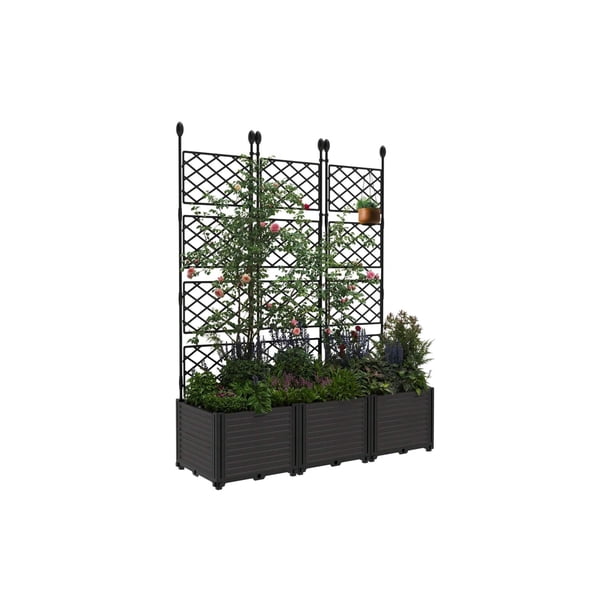 3-piece plastic plant box con metal trellis - outdoor raised garden cama para climbing plants, privacy screen para patio, balcony y backyard - 79x17x72 pulgada