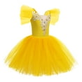 thumbnail image 2 of IBTOM CASTLE Toddler Girls Ballet Leotards Glitter Tulle Skirt Ruffle Sleeve Tutu Dresses with Hair Clip Dancewear Outfit 7-8 Years Yellow, 2 of 8