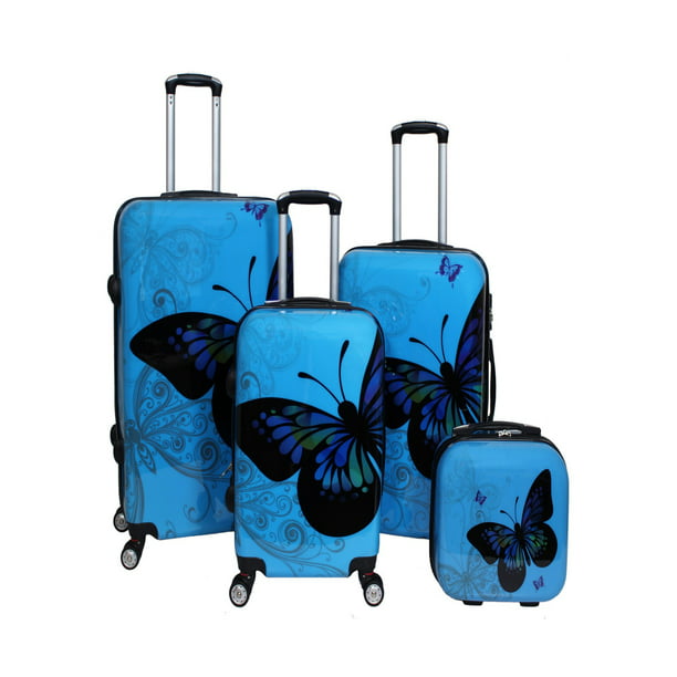 World Traveler - Butterfly 4-Piece Hardside Upright Spinner Luggage Set ...