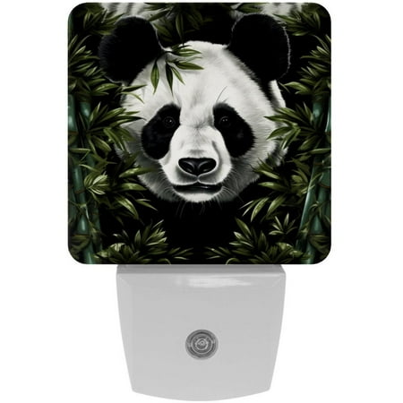 

Cute Panda with Green Leaves 2 Pack Night Lights Plug Into Wall Decorative With Auto Dusk-To-Dawn Sensor LED Night Light For Kids Adults Rooms Toilet Hallway Stairs