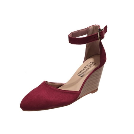 

Eloshman Women Sandal Summer Dress Shoes Beach Wedge Sandals Party Lightweight Ankle Strap Anti Slip Wine Red 11