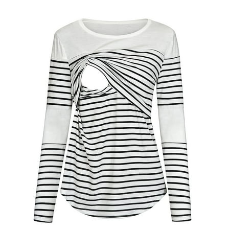 

TOTO Women Maternity Long Sleeve Striped Nursing Tops T-Shirt For Breastfeeding