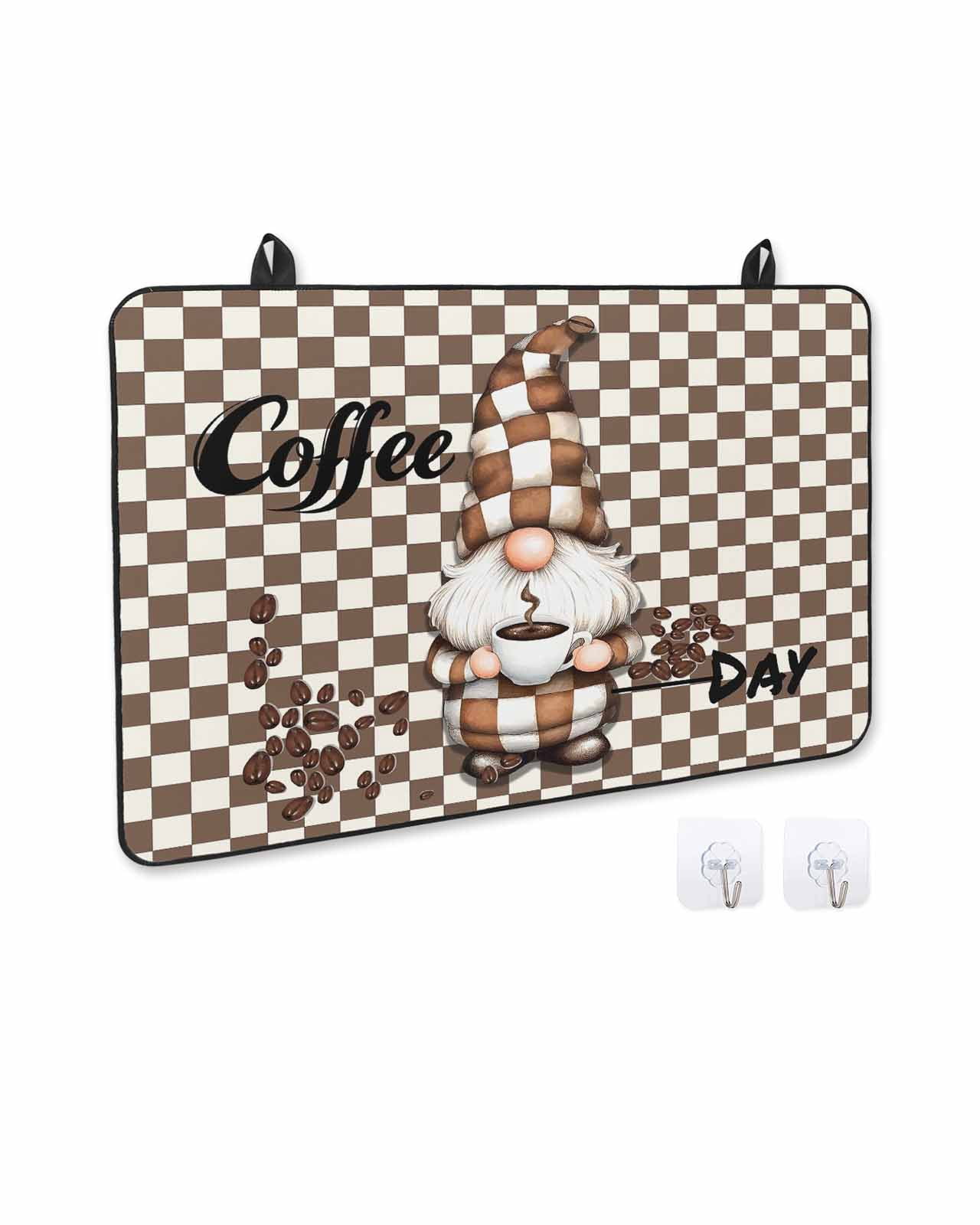 nqOlkjepod Large Induction Cooktop Protector Mat 24"x21", Brown Gnome Stove Top Covers for Electric Stove, Coffee Beans Vintage Plaid Abstract Stove Burner Cover Mats, Glass Top Stove Cover