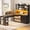 Black, variant on SEDETA Farmhouse L Shaped Office Desk with Storage, 61 Inch Large Computer Desk with 3 Drawers, 11 Open Shelves and Power Outlet, Corner Gaming Desk with LED Light and Display Cabinet, Natural