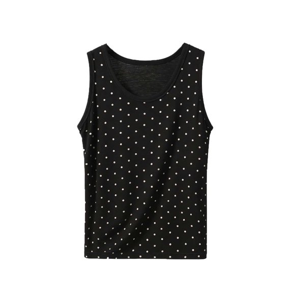 Htigea Womens Polka Dots Tank Tops Summer Sleeveless Crewneck T-Shirts Soft Comfy Casual Tanks Black XL