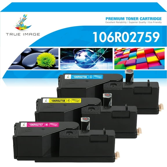 True Image 3-Pack Compatible Toner Cartridge for Xerox 106R02758 Phaser 6020 6022 WorkCentre 6025 6027 (Cyan,Magenta,Yellow)