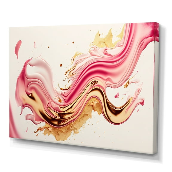 Designart Bold Pink And Gold Flow Art IV Canvas Wall Art