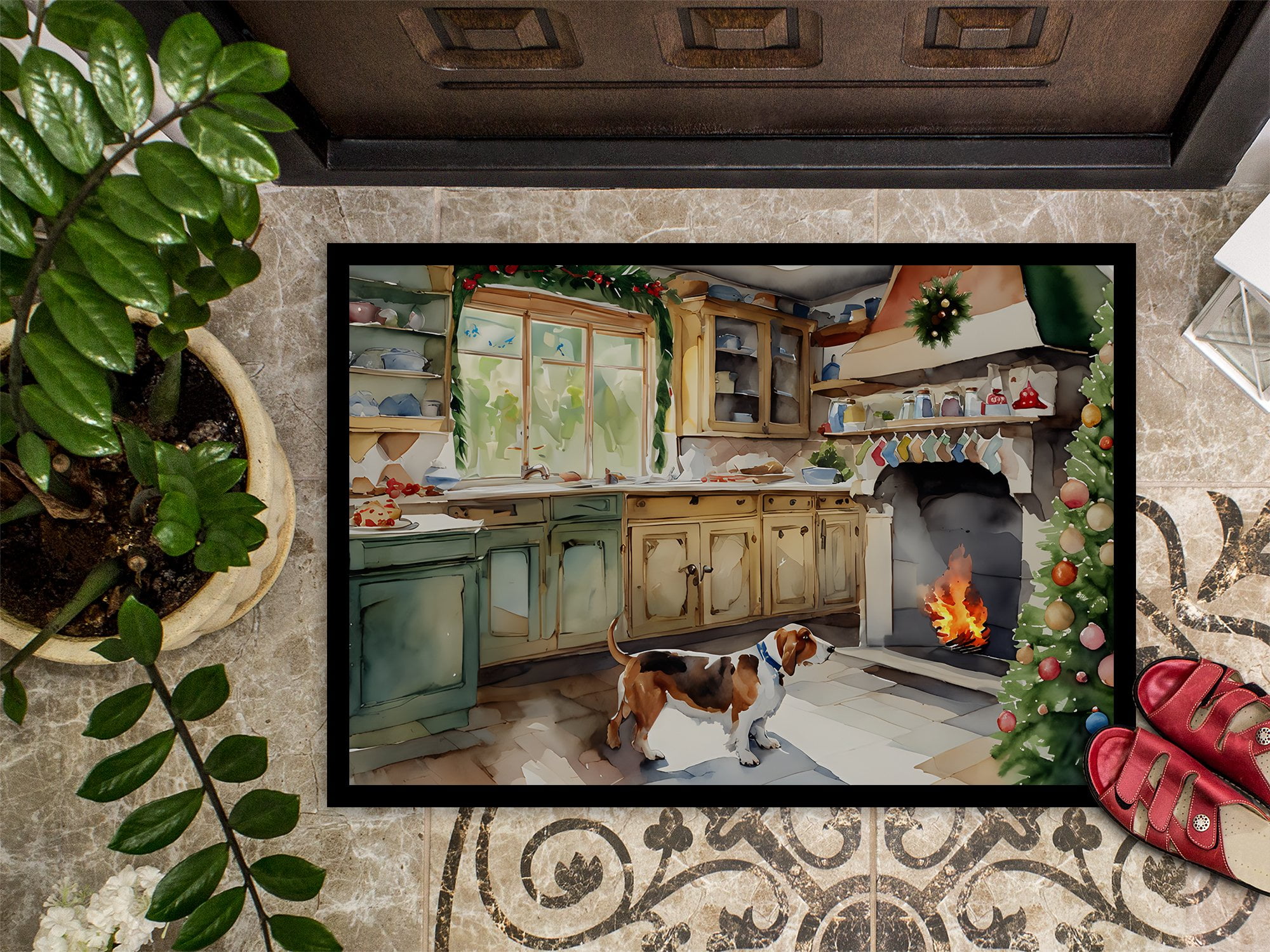 Carolines Treasures DAC3721MAT 18 x 27 in.  Basset Hound Christmas Cookies Doormat