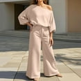 thumbnail image 2 of HJYCHN Women's Trousers Outfits Casual Wear Relaxed Fit Long Sleeve Top with Wide-Leg Pants for All-Seasons Beige XXL, 2 of 9