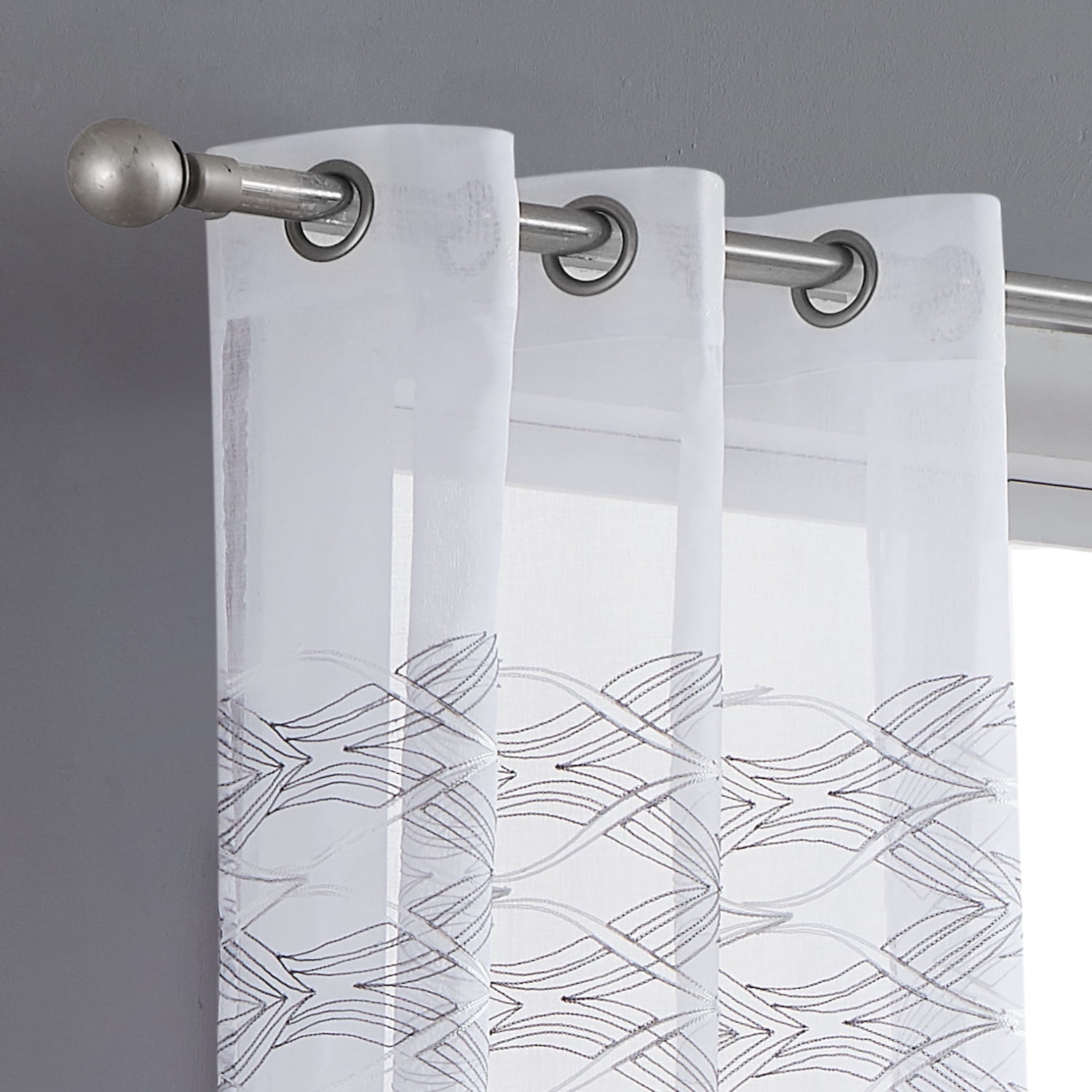 New Wave Linen Look Wave Design Striped 76" x 96" Window Panel Pair in Silver and White