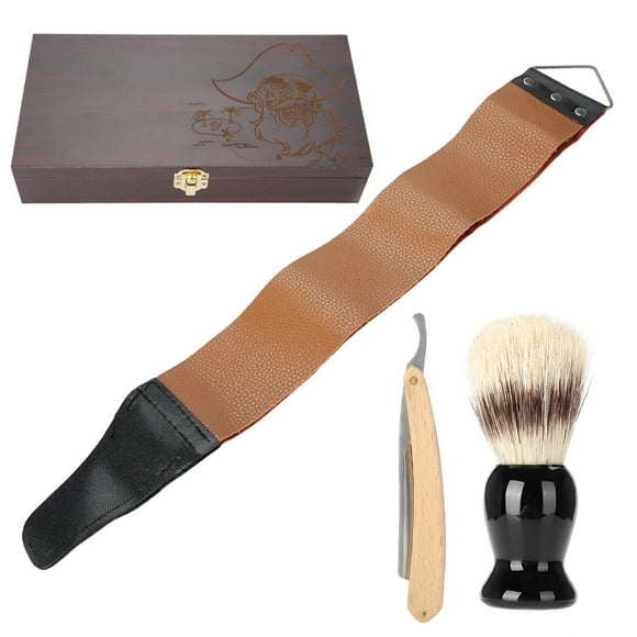 3Pcs/set Shaver Kit Manual Razor Beard Brush Shaving Strop Wooden Box Gift Set