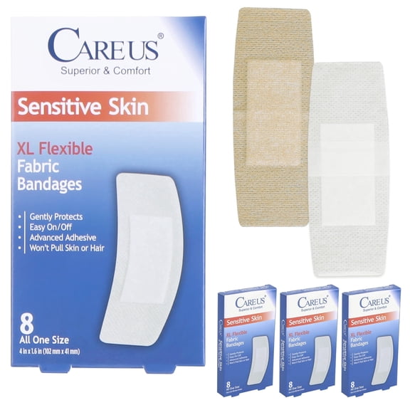 Painless Removal Silicone Adhesive Bandages for Sensitive Skin, Large Breathable Flexible Fabric Bandages 1.6"X4", Latex Free, Hypoallergenic, 32 Pcs