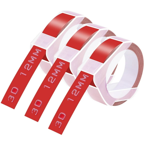 GREENCYCLE 3PK Compatible for Dymo 3D Plastic Embossing Labels 521202 White on Red Label Tape 12mm 1/2'' x 3m 9.8' Use in Organizer Xpress, Office Matte II, Magazine Maker, Motex Label Maker