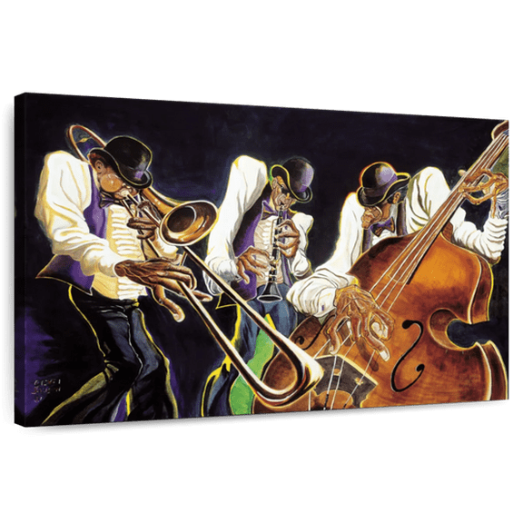 Elephant Stock Jamming I Wall Art - Horizontal Canvas Wall Art - Dining Room Wall Decor - Music Canvas - Black And Purple Decor By Steven Johnson - 12" x 8"