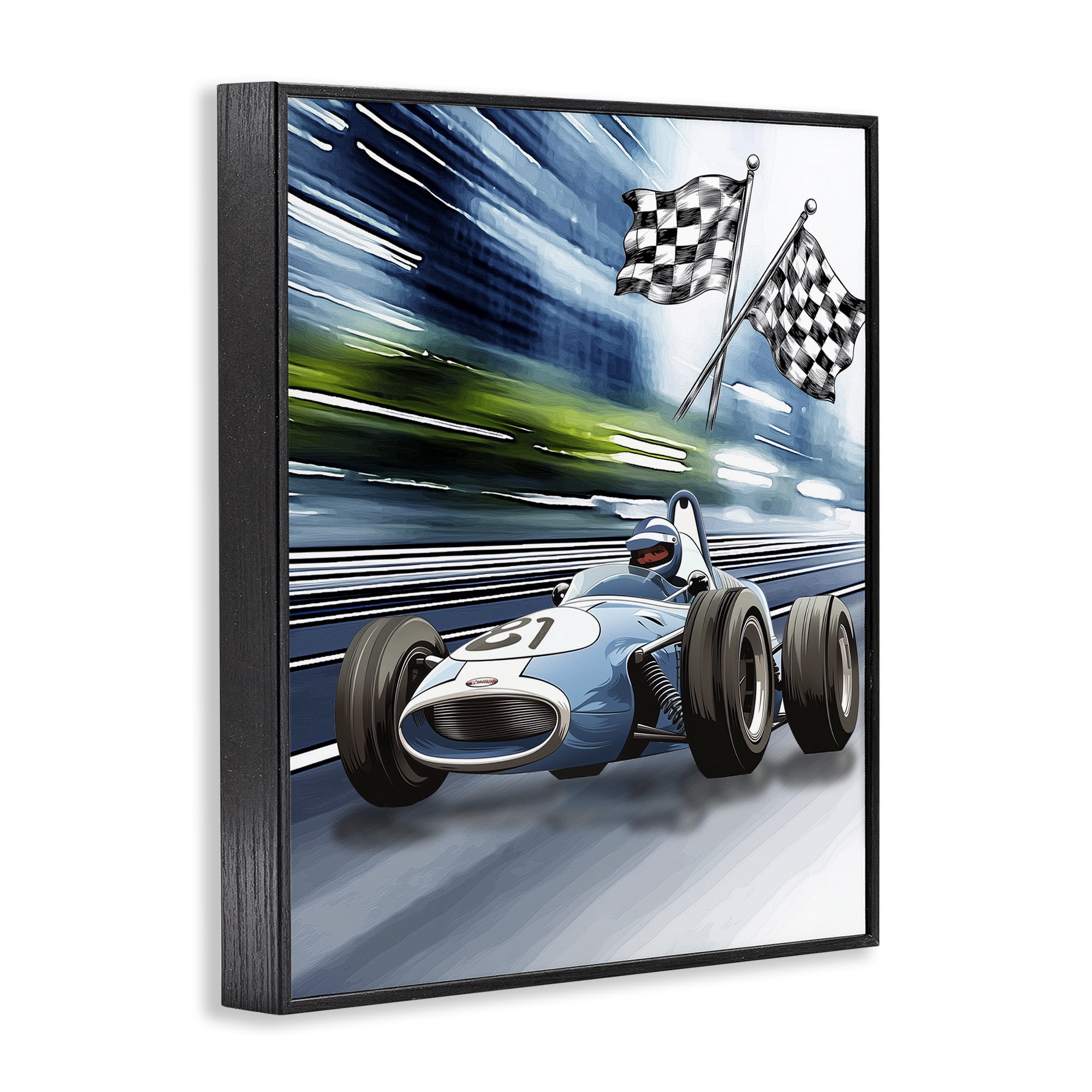Stupell Industries Speedy Racecar with Flags Black Framed Giclee Art, design by Christine Simpson Art