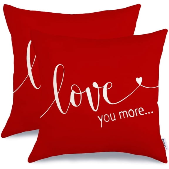 Valentines Day Pillow Covers 18x18 Inch Set of 2, Red Hearts Love You More Farmhouse Decorative Throw Pillowcases for Home Sofa Couch Cushion Decoration GW16-18