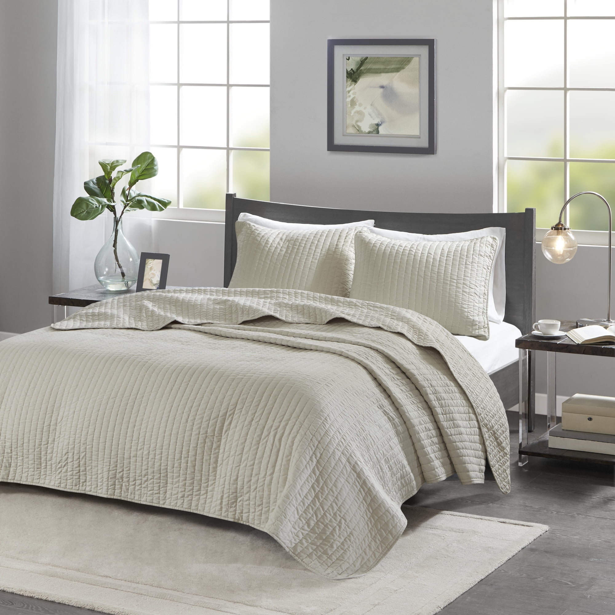 Home Essence Mitchell Reversible Coverlet Set, Off-White, Full/Queen ...