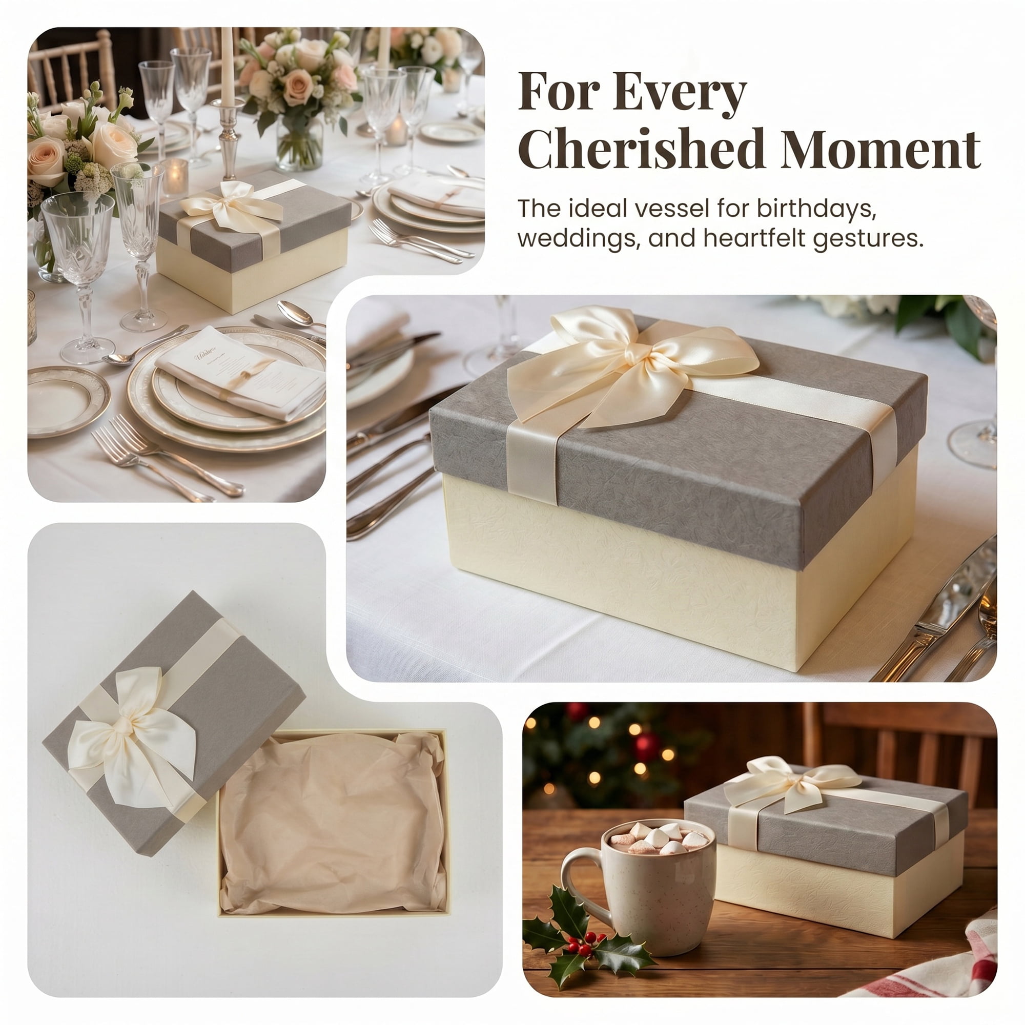 Unique Bargains Elegant Luxury Gift Box with Printed Ribbon Gray 7.1"x4.9"x3.1"