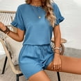 thumbnail image 3 of Women's Tops Two Piece Set 2026 Summer Lounge Tracksuit Outfits Shorts And Short Sleeve Tops Knitted Clothes Ndbuld Blue XL, 3 of 5
